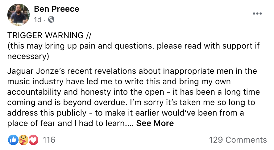 ben preece facebook post